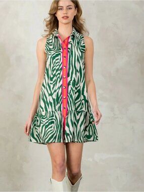 NEW THML spiced up dress in green & white zebra pattern